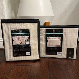 NIB Wamsutta Tablecloth and Table Runner for Dining Holiday Gray Ivory Linens